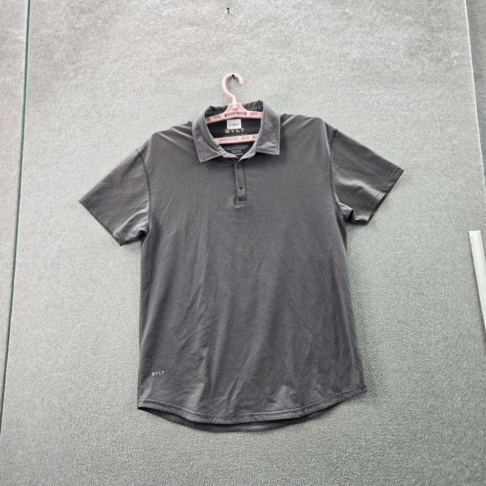 BYLT Men Polo XL Gray Polka‎ Dot Drop Cut Polo Button Short Sleeve